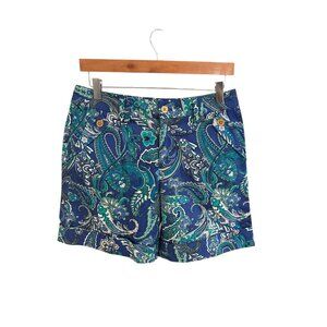 Lauren Ralph Lauren Womens Paisley Print Shorts Size 4 Cotton Blend Blue & Green